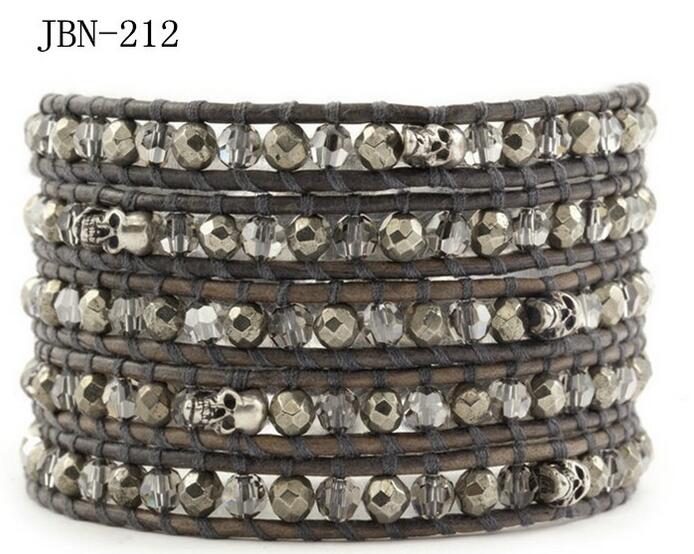 Wholesale grey color crystal 5 wrap leather bracelet
