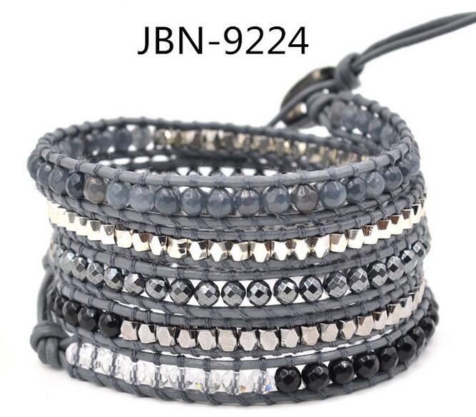 Wholesale grey and black color 5 wrap leather bracelet