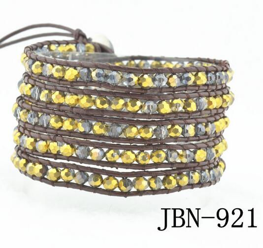 Wholesale gold and grey color 5 wrap leather bracelet