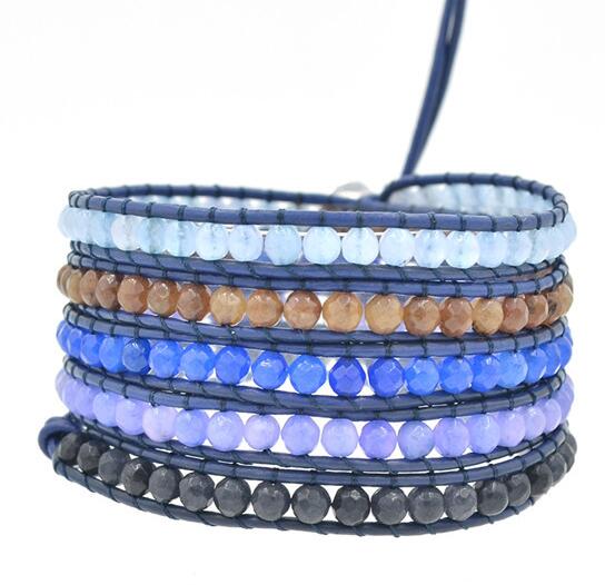 Wholesale customized color and bead diy 5 wrap leather bracelet