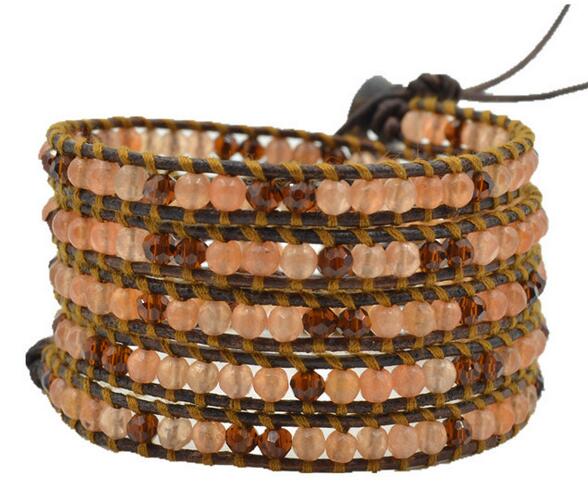 Wholesale colorful stone 5 wrap leather bracelet 