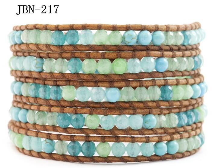 Wholesale colorful green color 5 wrap leather bracelet