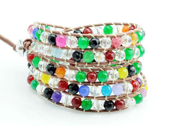 Wholesale colorful crystal 5 wrap leather bracelet 