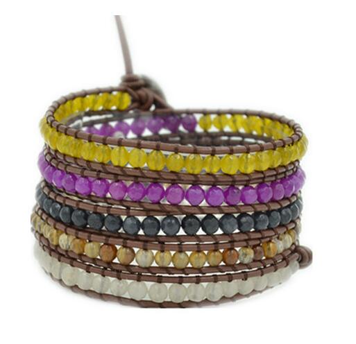 Wholesale colorful color carnelian 5 wrap leather bracelet