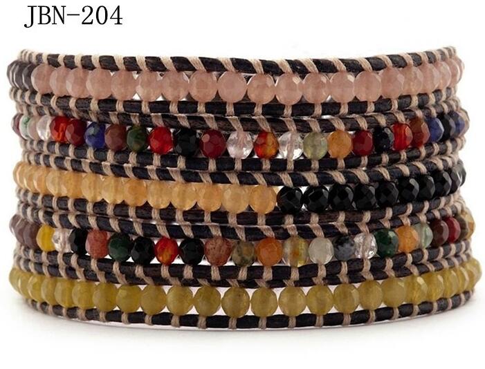 Wholesale colorful color carnelian 5 wrap leather bracelet 
