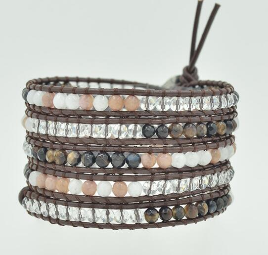 Wholesale colorful carnelian 5 wrap leather bracelet