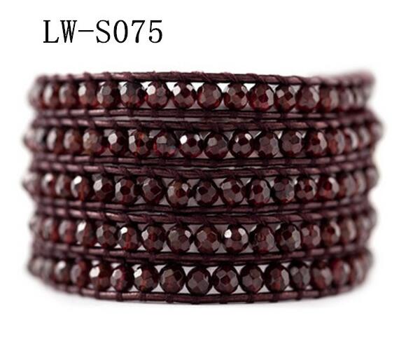 Wholesale brown color carnelian 5 wrap leather bracelet