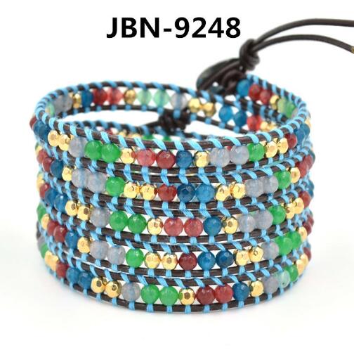Wholesale blue crystal 5 wrap leather bracelet
