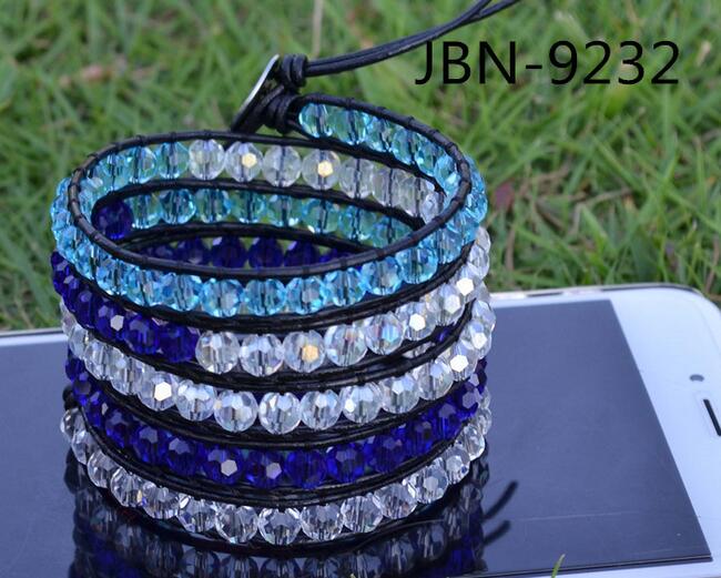 Wholesale blue color crystal 5 wrap leather bracelet/mm-wholesale.com