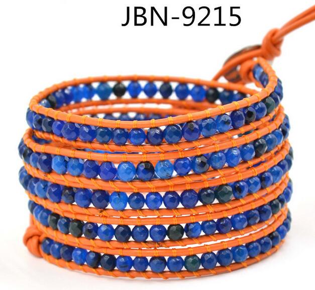 Wholesale blue color carnelian 5 wrap leather bracelet