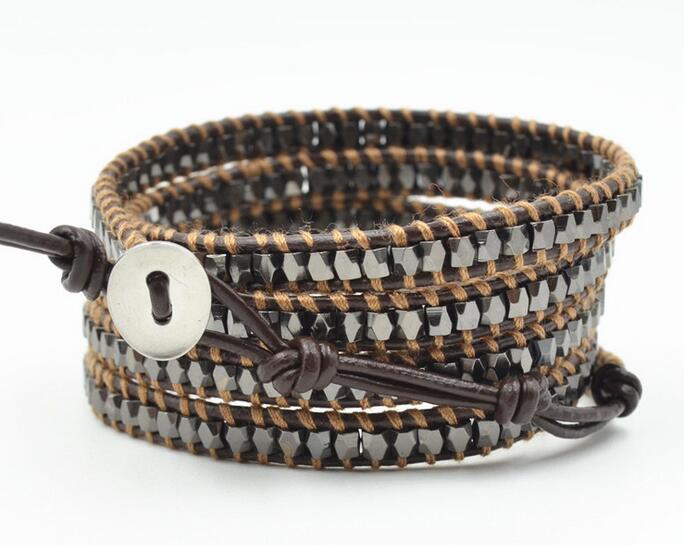 Wholesale black color crystal 5 wrap leather bracelet