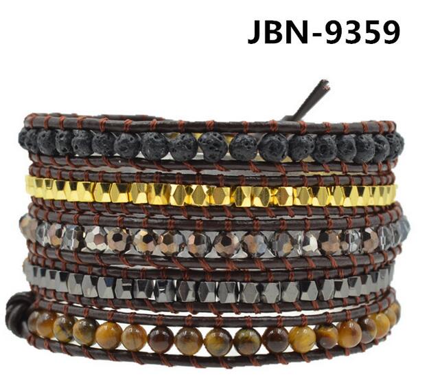 Wholesale black color carnelian  5 wrap leather bracelet 