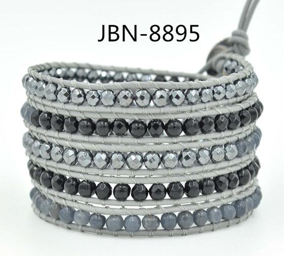 Wholesale black and grey crystal 5 wrap leather bracelet