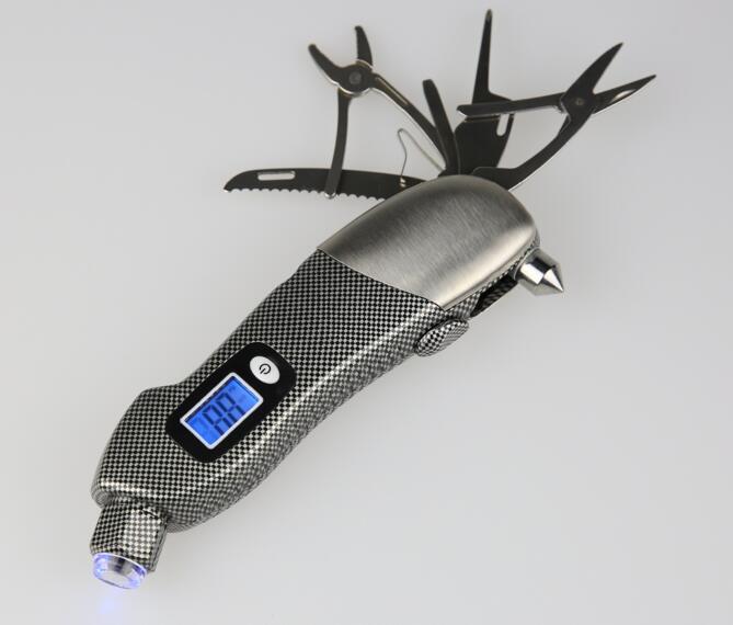 Wholesale promotional silver color with knife and led light digital tire pressure gauge
