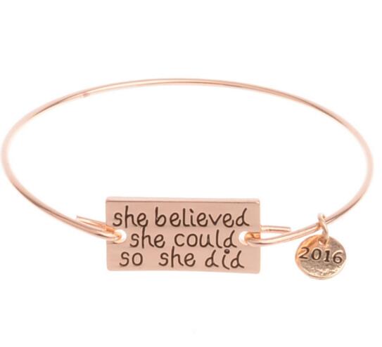 Shebelieved she could so she did word gold color zinc alloy bracelet