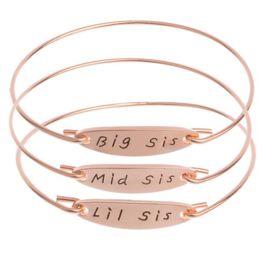 WIth laser word Lil Mid Big Sis gold color family and sister bracelet