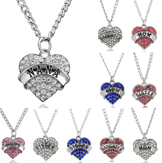 Wholesale promotional nana sister mom daughter heart shape necklace