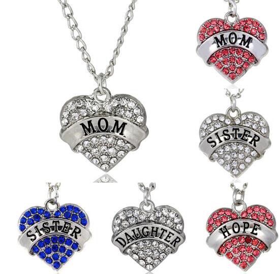 Wholesale mom sister hope daughter heart shape necklace