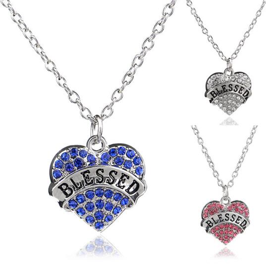 Wholesale blessed word heart shape necklace for christmas gift