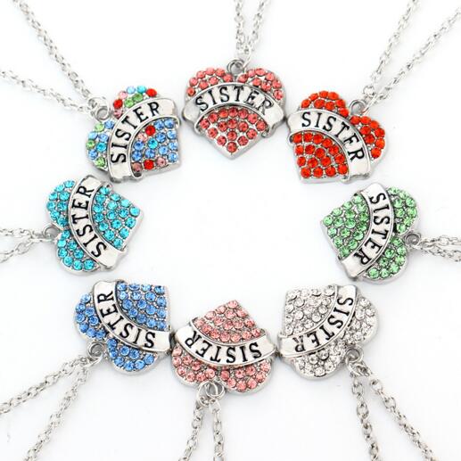 Wholesale cheap style different color sister word alloy necklace