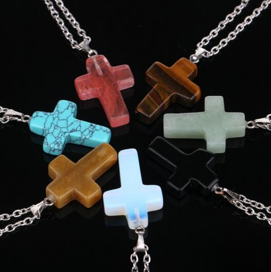 Wholesale promotional cross shape stone turquoise necklace
