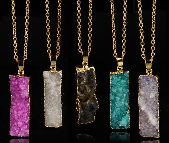 Wholesale colorful nature stone rectangle shape necklace