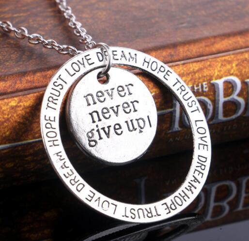 Wholesale never never give up two circle round shape necklace
