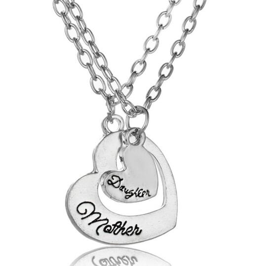 Wholesale mother and daughter double heart necklace