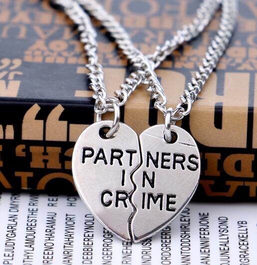 Wholesale heart shape partners in crime necklace