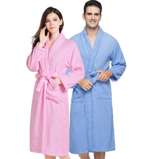 Wholesale blue and pink color luxury cotton towel robe for women and man