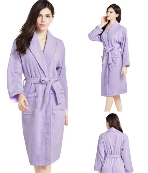 Wholesale purple color luxury cotton towel robe bathrobe for five star hotel