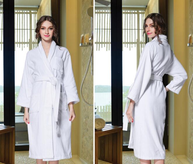Wholesale good quality white color cotton luxury towel robe bathrobe for woman in hotel or home