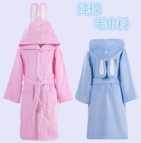 With rabbit ears shape absorbent cotton children bathrobe towel robe for home