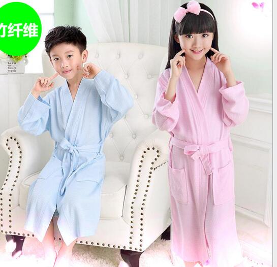 Good quality blue and pink color waffle cotton bathrobe for children