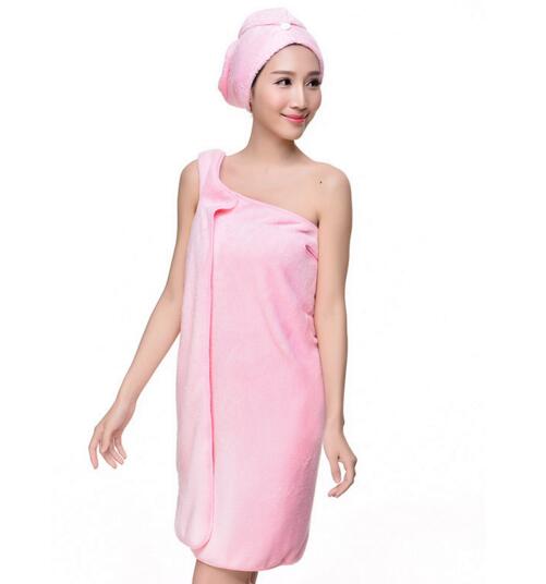 Good quality pink color coral fleece bathrobe skirt with hood for woman swimming or home