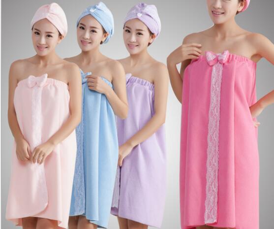 Pink and green and blue color microfiber bathrobe dressing robe with hoods for woman
