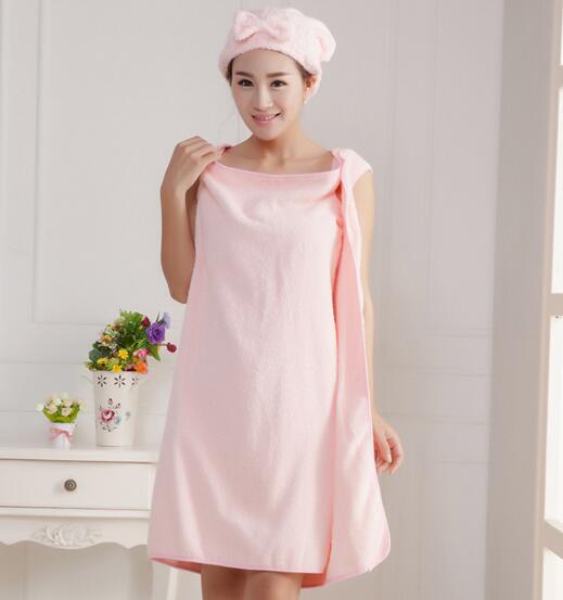 Pink color microfiber bathrobe dressing robe with hoods for women