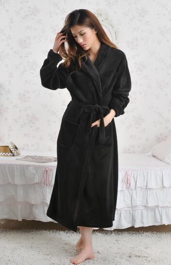 Good quality black color coral fleece bathrobe dressing gown for woman