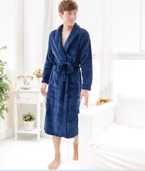 Good quality blue color coral fleece bathrobe dressing gown for man