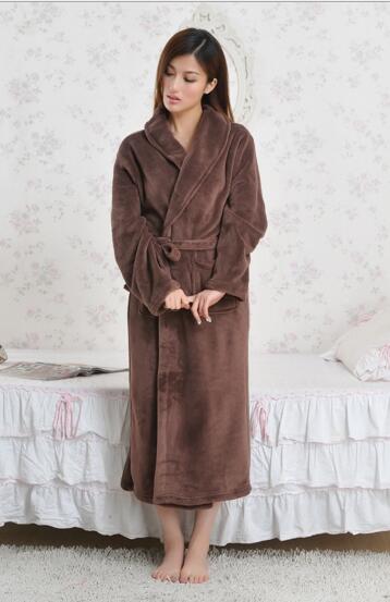 Good quality coffee color coral fleece bathrobe dressing gown for woman