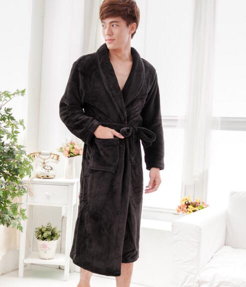 Good quality black color coral fleece bathrobe dressing gown for man