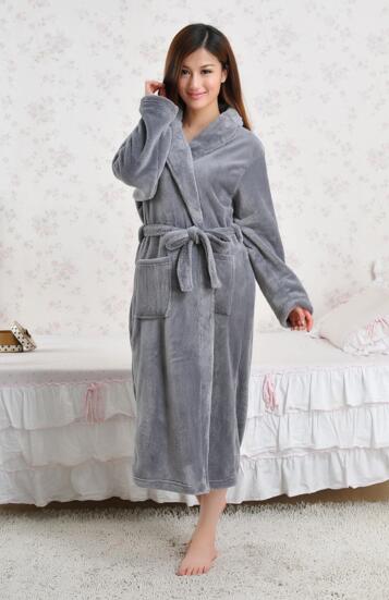 Good quality grey color coral fleece winter bathrobe dressing gown for woman