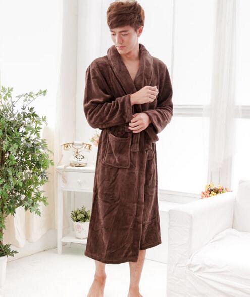 Good quality coffee color coral fleece luxury bathrobe for man