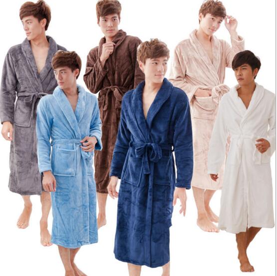 Good quality blue and green and white and pink color coral fleece luxury bathrobe for man