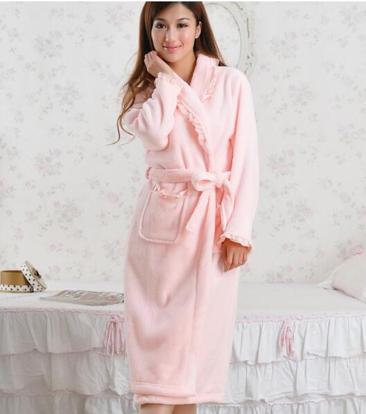 Good quality pink color coral fleece luxury bathrobe for woman