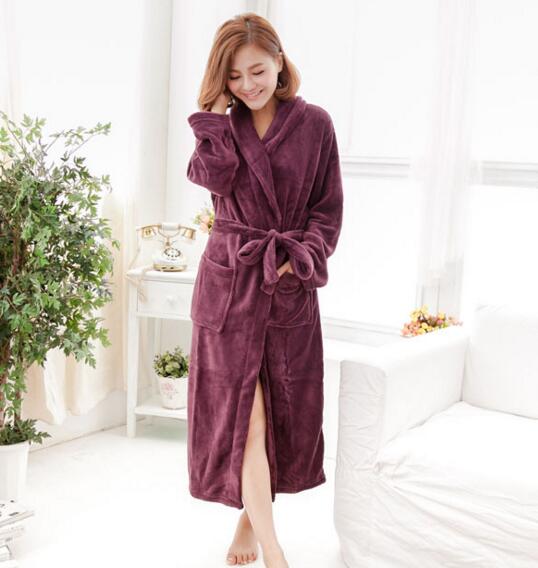 Good quality purple color coral fleece luxury bathrobe for woman