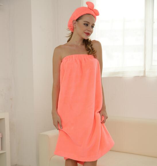 Good quality pink color  fleece luxury bathrobe for woman