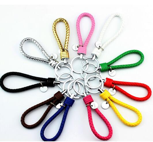 Promotional cheap style different color leather rope keychain