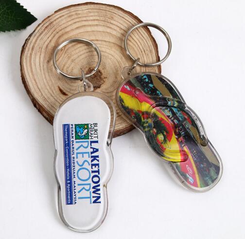Promotional custom logo slipper shape acrylic keychain