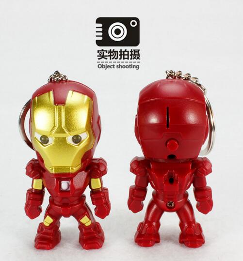 Promotional iron man shape with sound and led function keychain